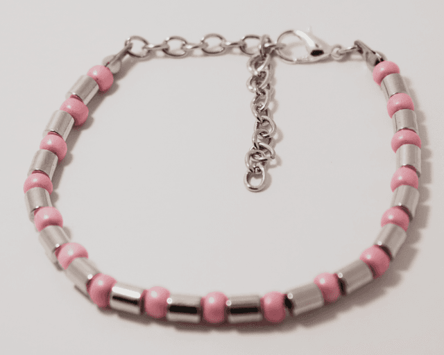 Elegant Pink & Silver Beaded Bracelet with Adjustable Chain